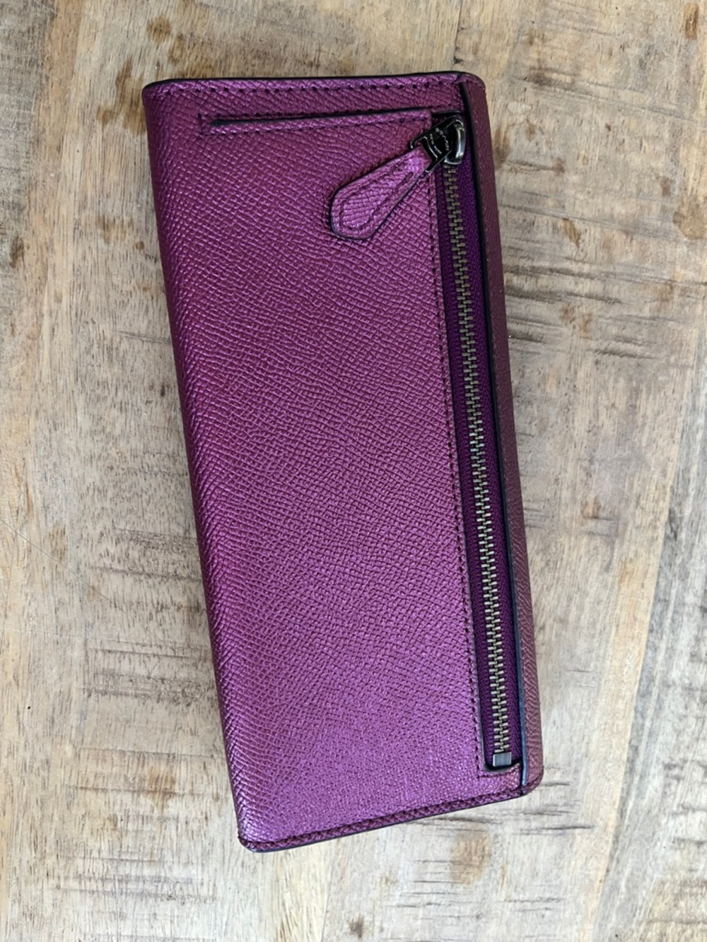 Coach Metallic Plum Leather Envelope Wallet - Picture 3 of 6